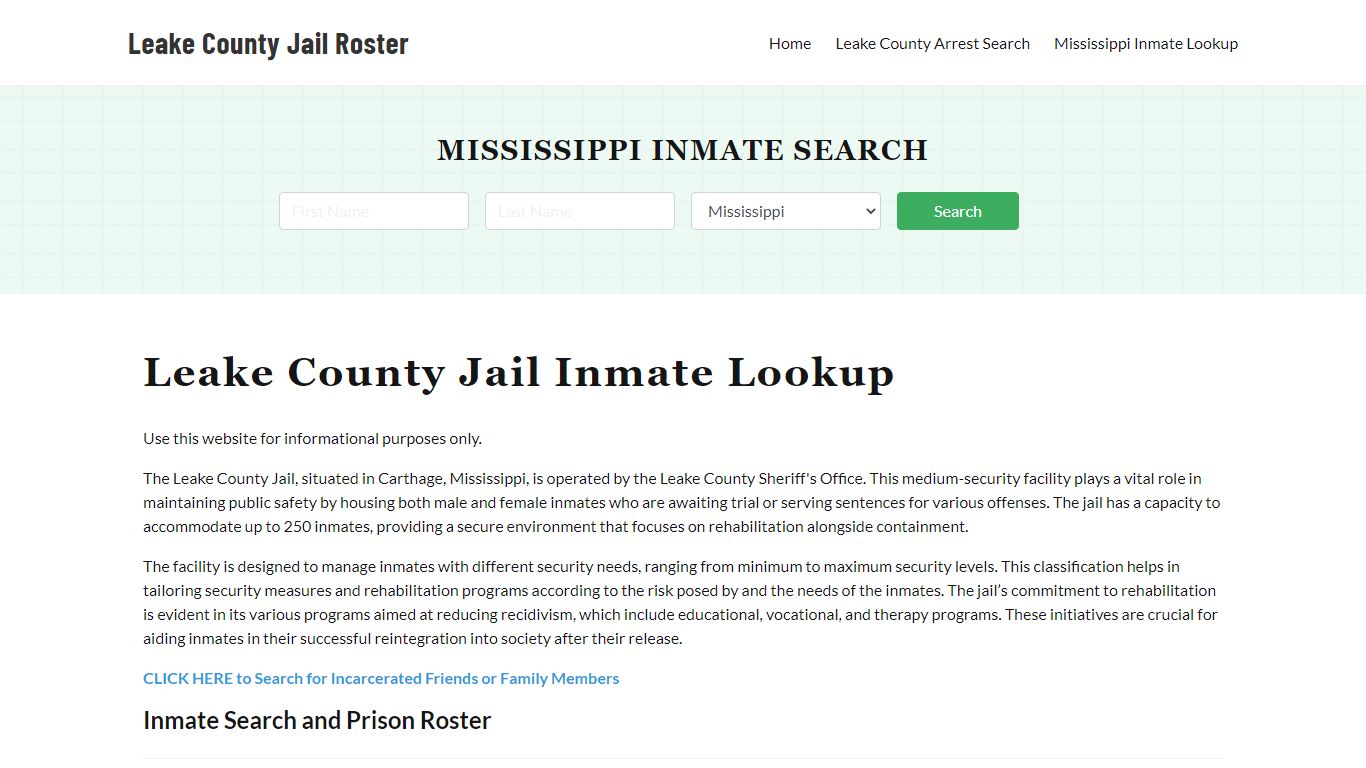 Leake County Jail Roster Lookup, MS, Inmate Search